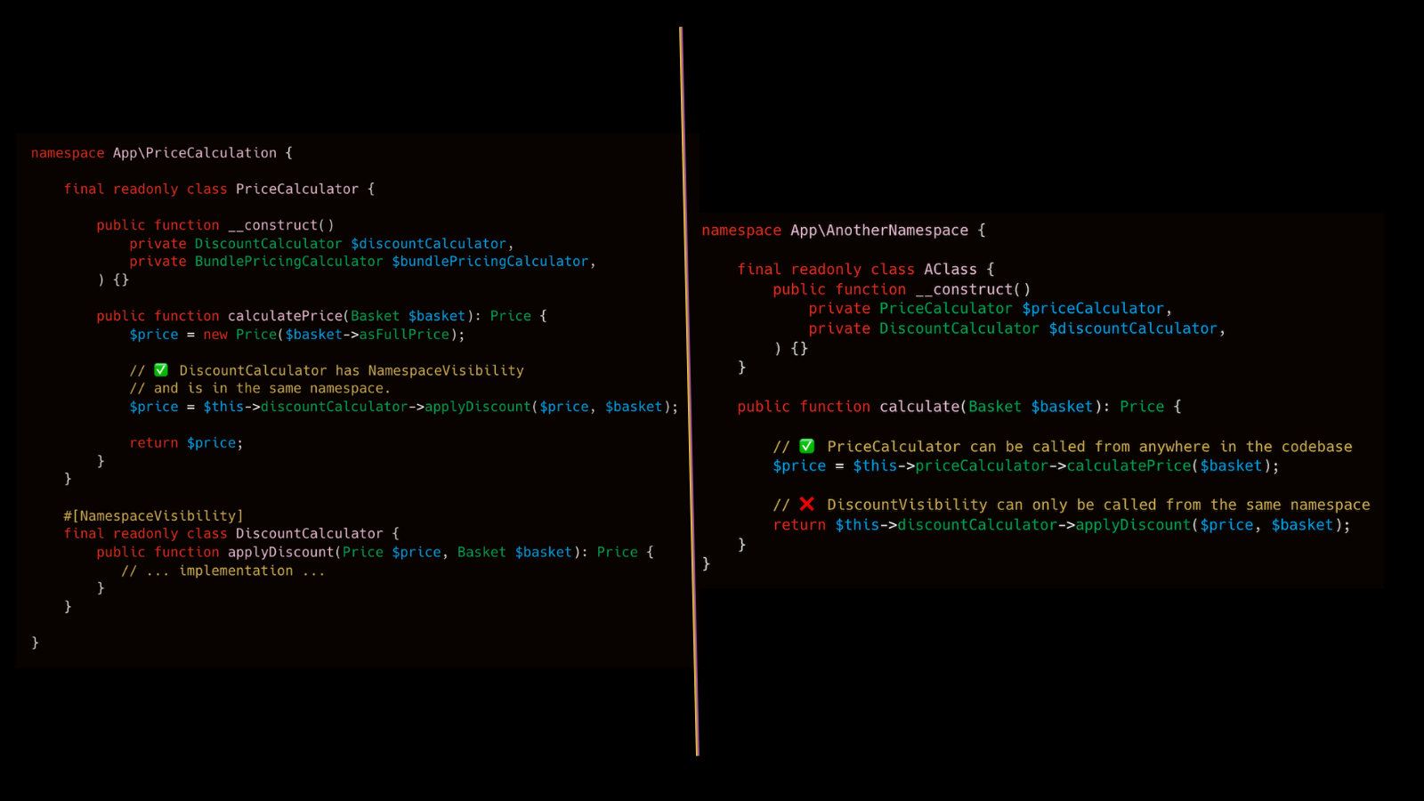 Code showing the NamespaceVisibility attribute usage